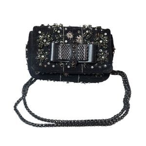 CHRISTIAN LOUBOUTIN Black Suede Sweet Charity Embellished Crossbody Evening Bag